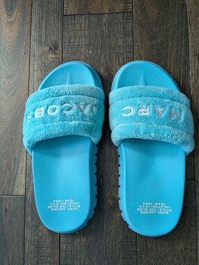Marc Jacobs Terry Slides By Pool Turquoise Fuzzy Slide Sandals